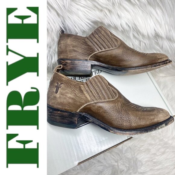 FRYE Billy Urban Cowboy Shootie Leather Slip On Charcoal Brown Gray, Size 6.5 - Picture 4 of 15